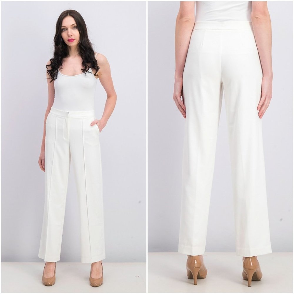 VINCE CAMUTO Textured Twill Wide-leg White Pants 6